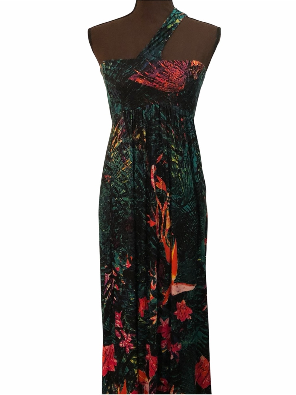 SOMA One Shoulder Halter Maxi Dress, Black Multi Size L